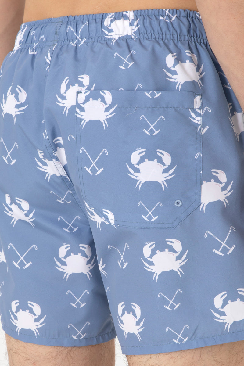 Sort de Baie Barbat Albastru Deschis Cu Print