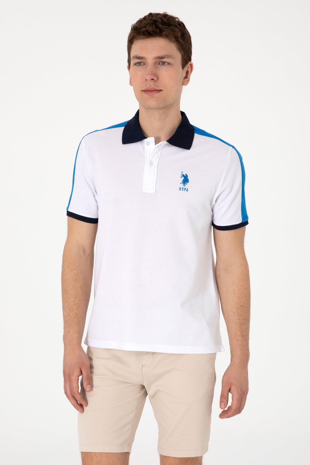 Tricou Polo Barbat Alb Cu Detalii in Contrast
