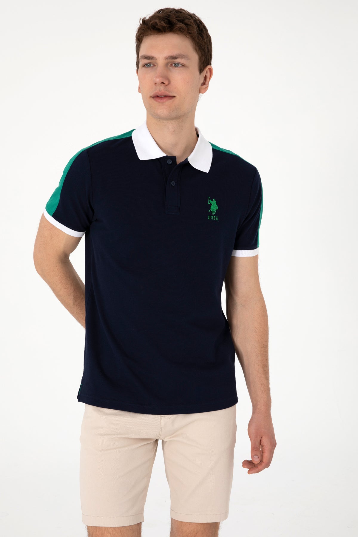 Tricou Polo Barbat Bleumarin Cu Detalii in Contrast