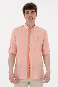 Camasa Barbat Cu Dungi Verticale De Culoare Portocalie