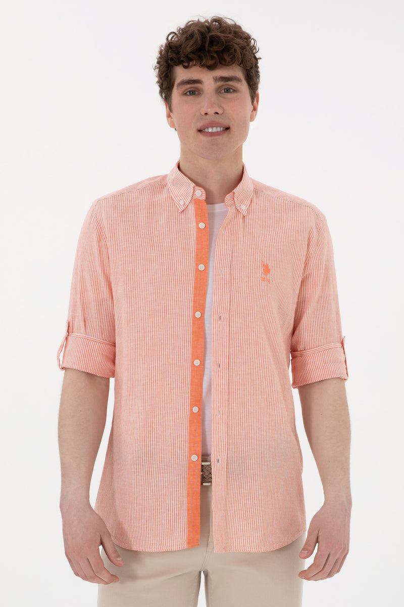 Camasa Barbat Cu Dungi Verticale De Culoare Portocalie