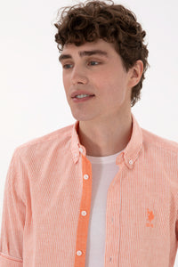 Camasa Barbat Cu Dungi Verticale De Culoare Portocalie