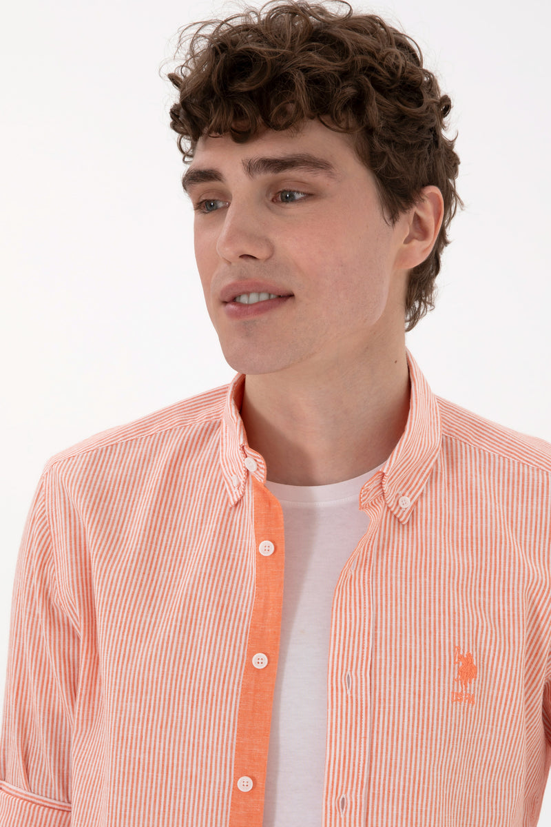 Camasa Barbat Cu Dungi Verticale De Culoare Portocalie
