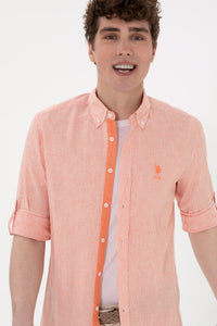 Camasa Barbat Cu Dungi Verticale De Culoare Portocalie