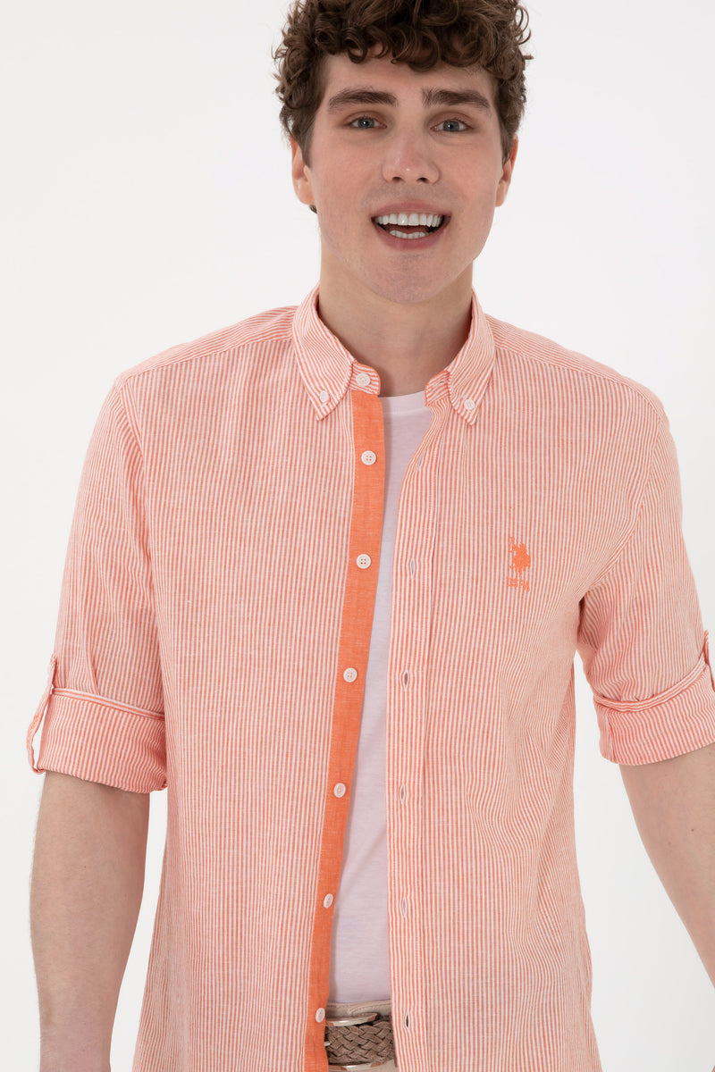Camasa Barbat Cu Dungi Verticale De Culoare Portocalie
