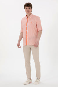 Camasa Barbat Cu Dungi Verticale De Culoare Portocalie