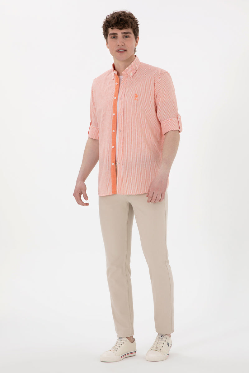 Camasa Barbat Cu Dungi Verticale De Culoare Portocalie