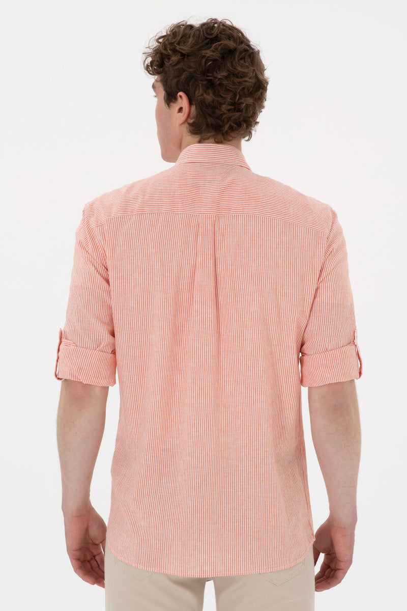 Camasa Barbat Cu Dungi Verticale De Culoare Portocalie
