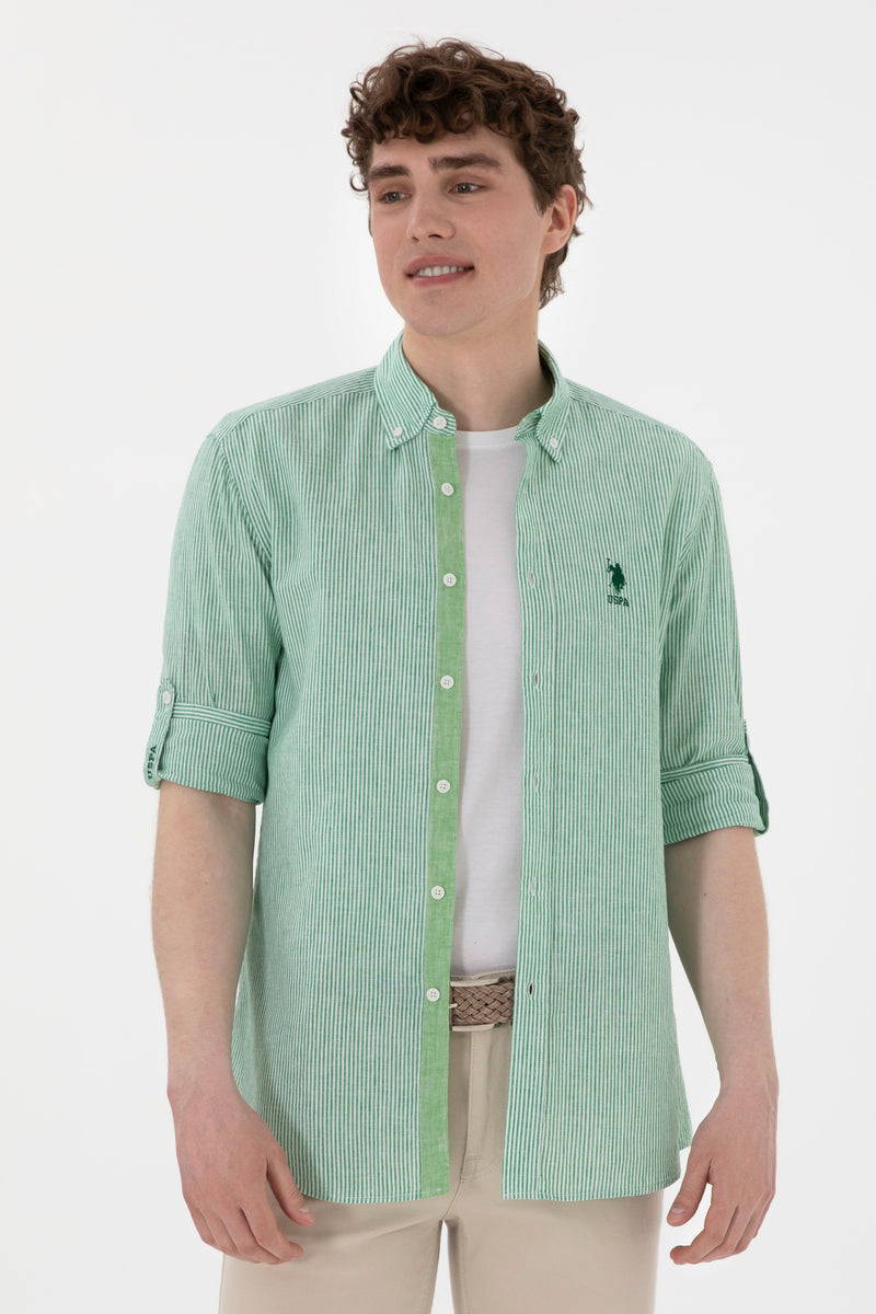 Camasa Barbat Cu Dungi Verticale De Culoare Verde