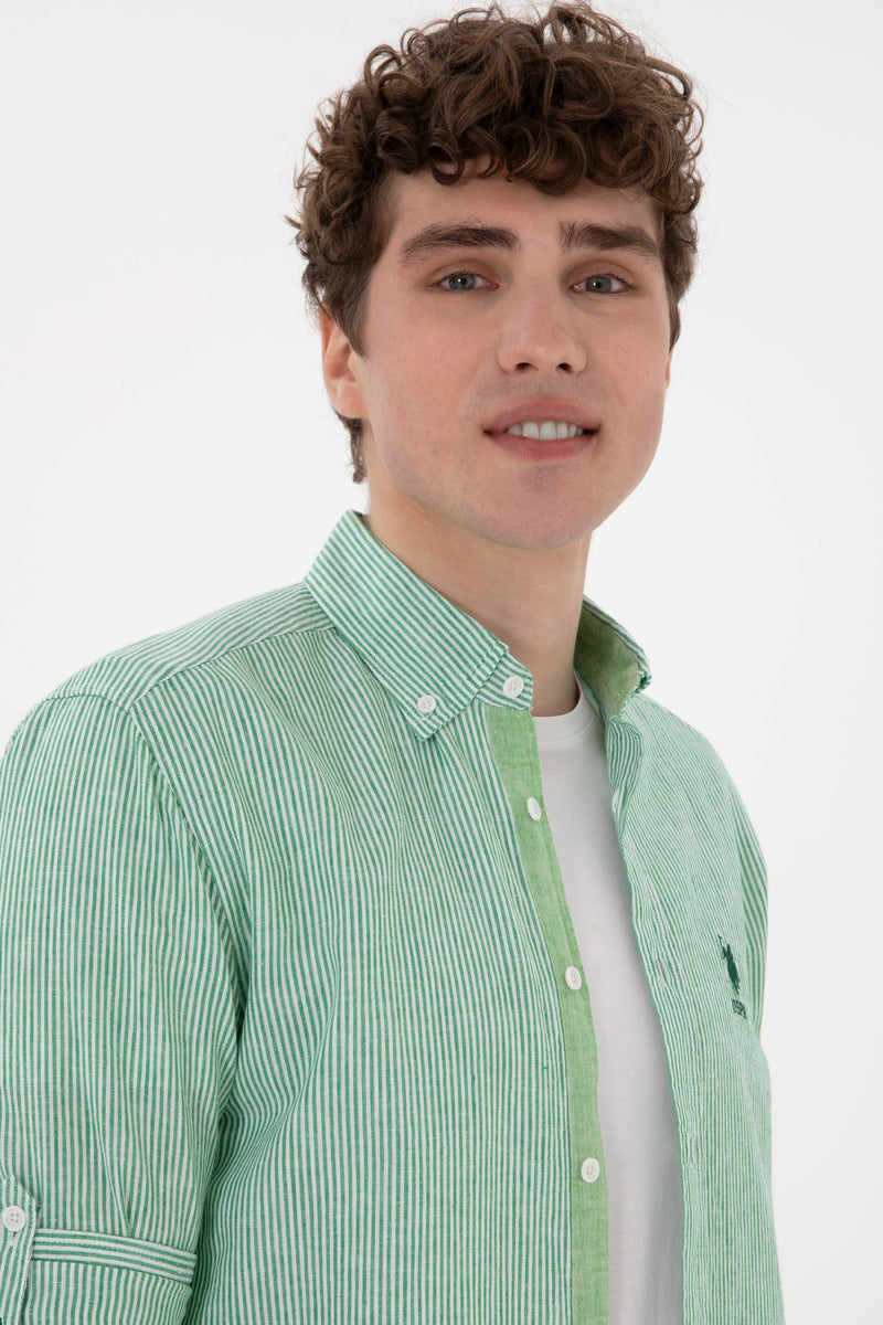 Camasa Barbat Cu Dungi Verticale De Culoare Verde