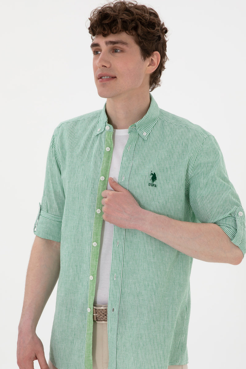 Camasa Barbat Cu Dungi Verticale De Culoare Verde