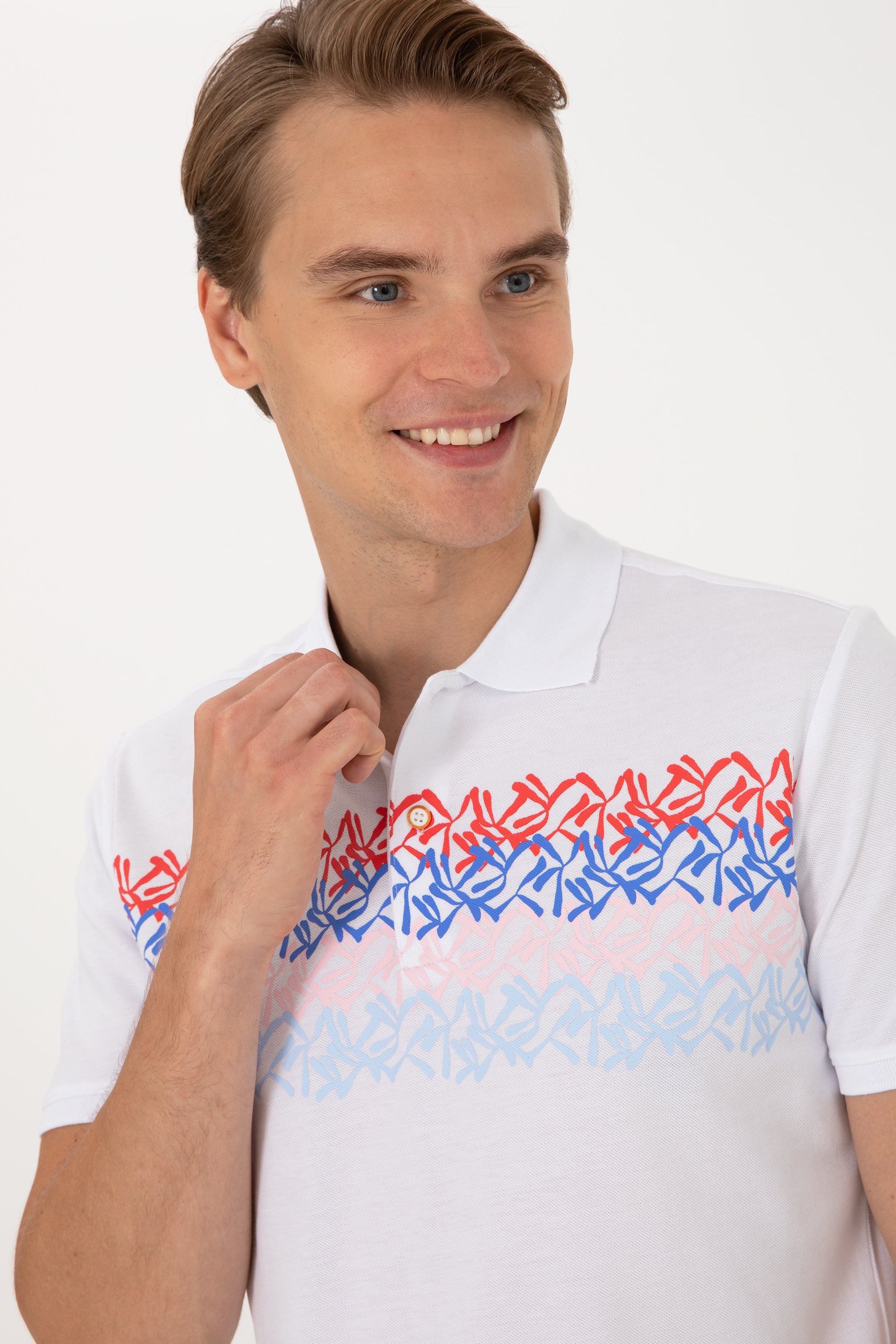 Tricou Polo Bărbați Alb Cu Model Multicolor