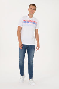 Tricou Polo Bărbați Alb Cu Model Multicolor