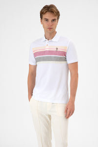 Tricou Polo Bărbați Alb Cu Model Multicolor Și Logo
