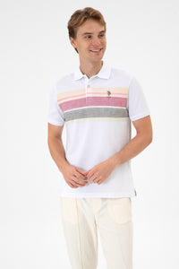 Tricou Polo Bărbați Alb Cu Model Multicolor Și Logo