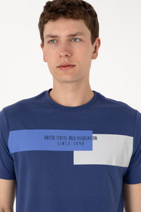 Tricou Barbat Indigo cu Model pe Piept