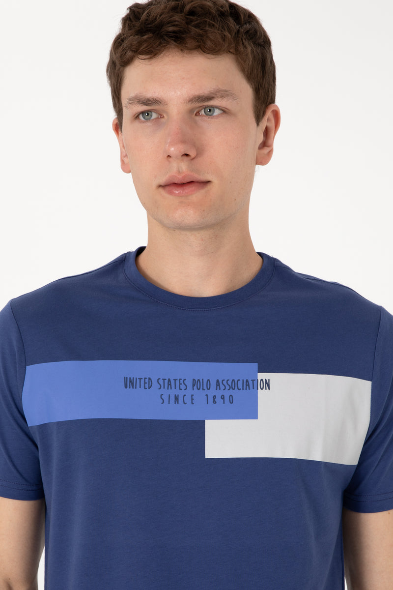 Tricou Barbat Indigo cu Model pe Piept