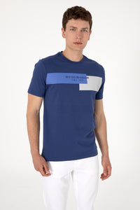 Tricou Barbat Indigo cu Model pe Piept
