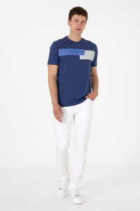 Tricou Barbat Indigo cu Model pe Piept