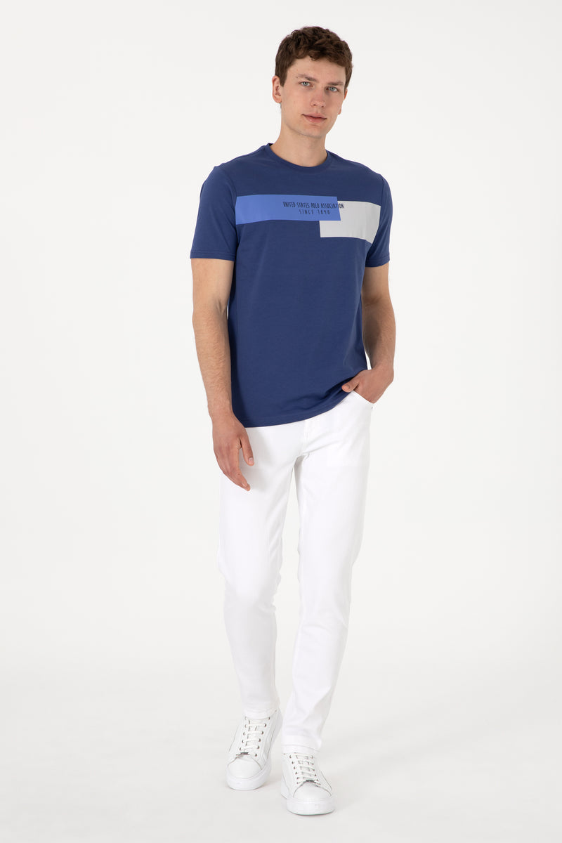 Tricou Barbat Indigo cu Model pe Piept