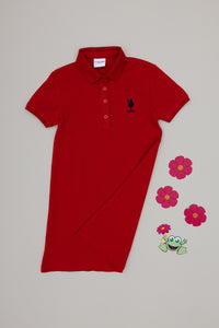 Rochie Polo Fată Pe Roșu Cu Logo Brodat