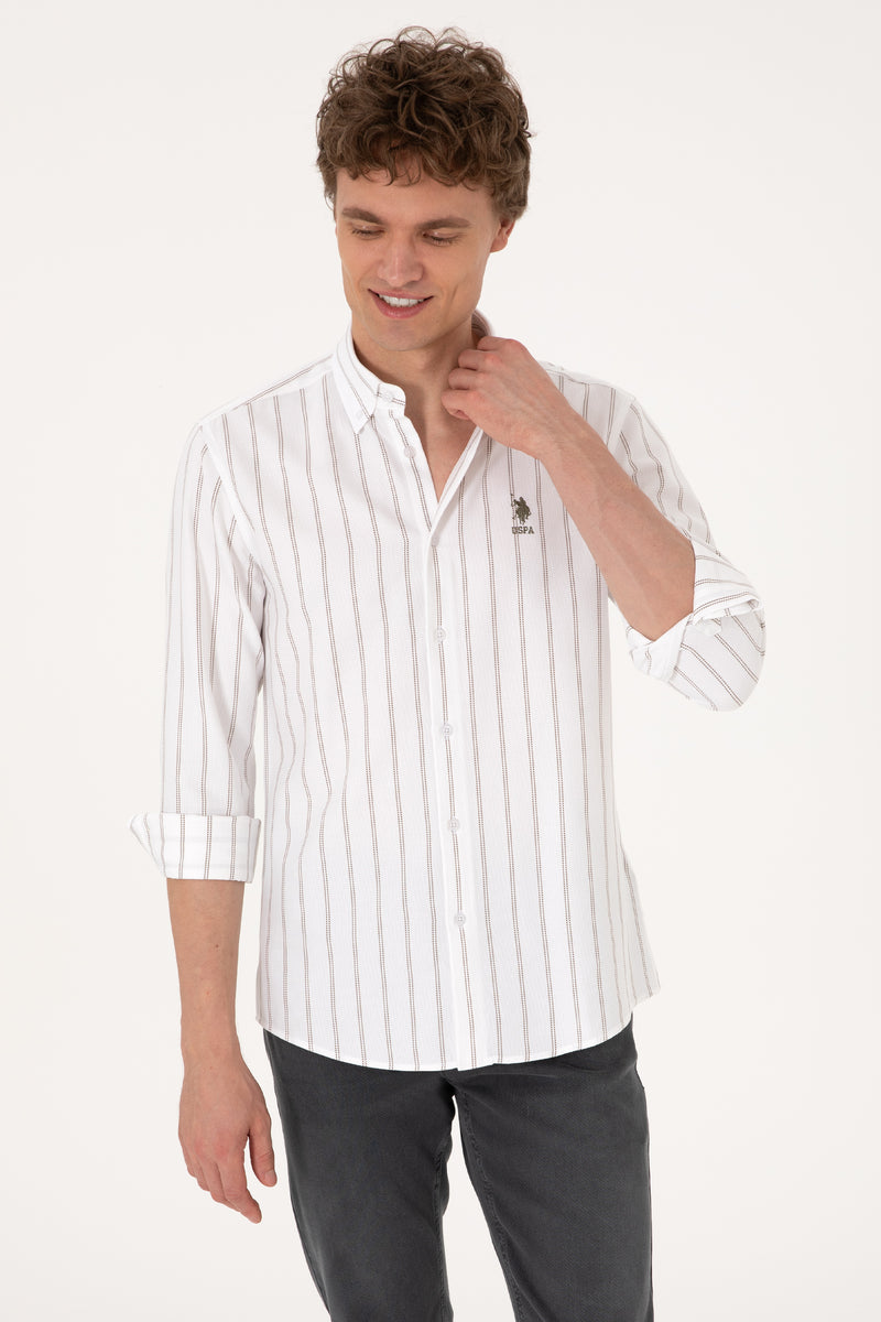 Camasa Barbat Alba cu Dungi Verticale si Textura Fina
