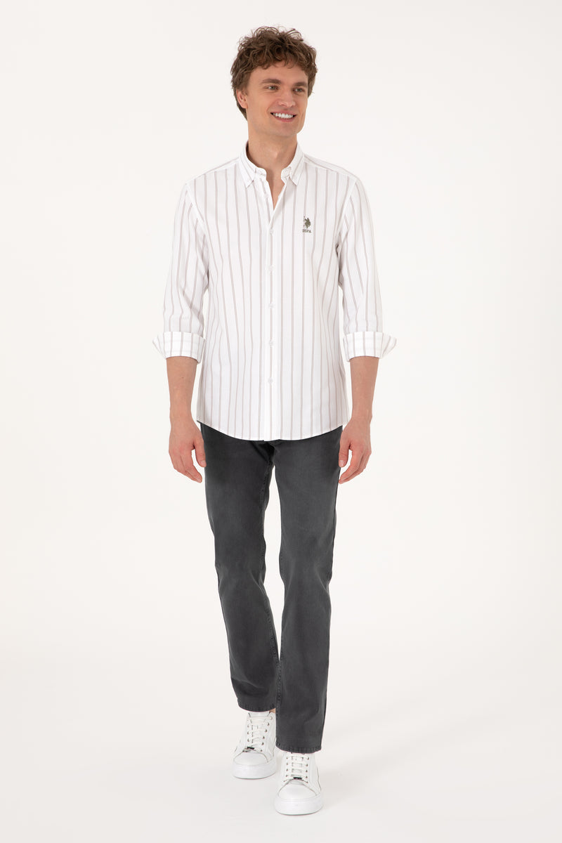 Camasa Barbat Alba cu Dungi Verticale si Textura Fina