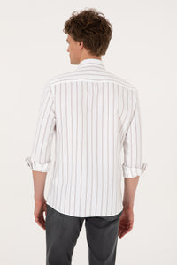 Camasa Barbat Alba cu Dungi Verticale si Textura Fina