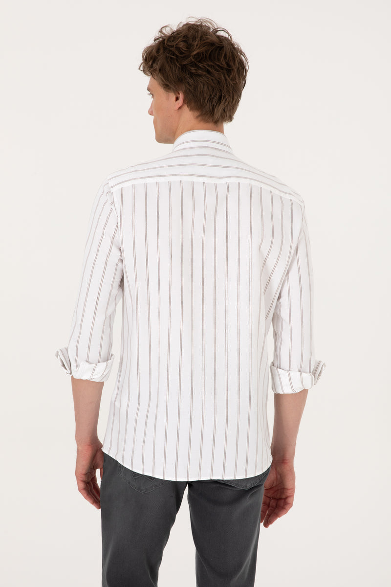 Camasa Barbat Alba cu Dungi Verticale si Textura Fina