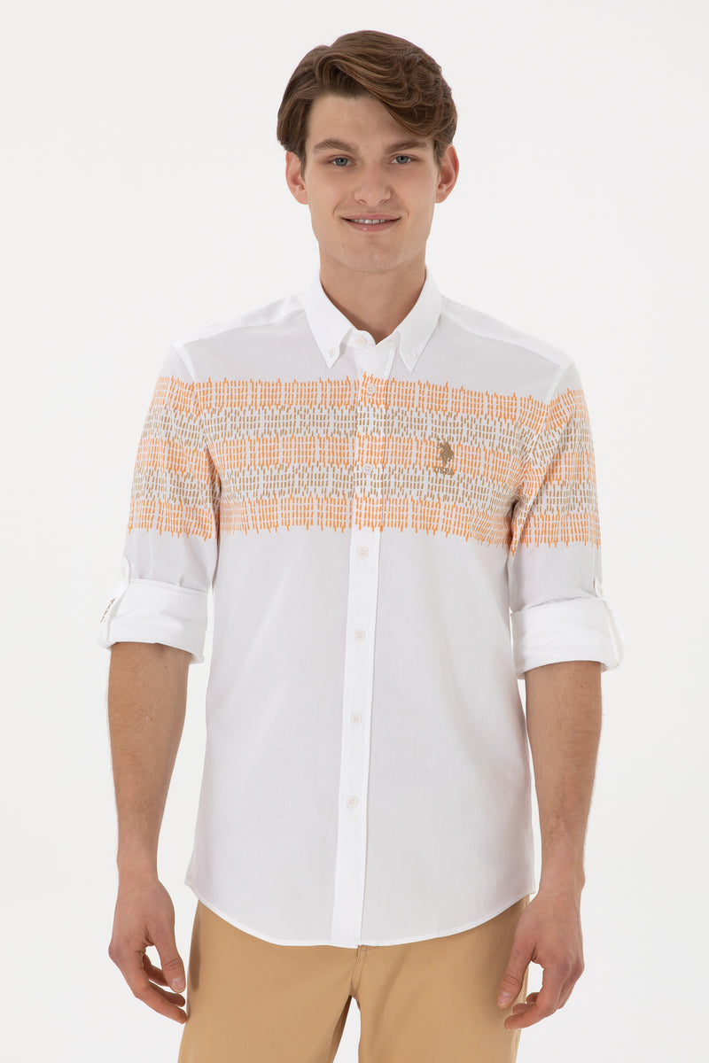 Camasa Barbat Alba Cu Nasturi La Guler Print Drops