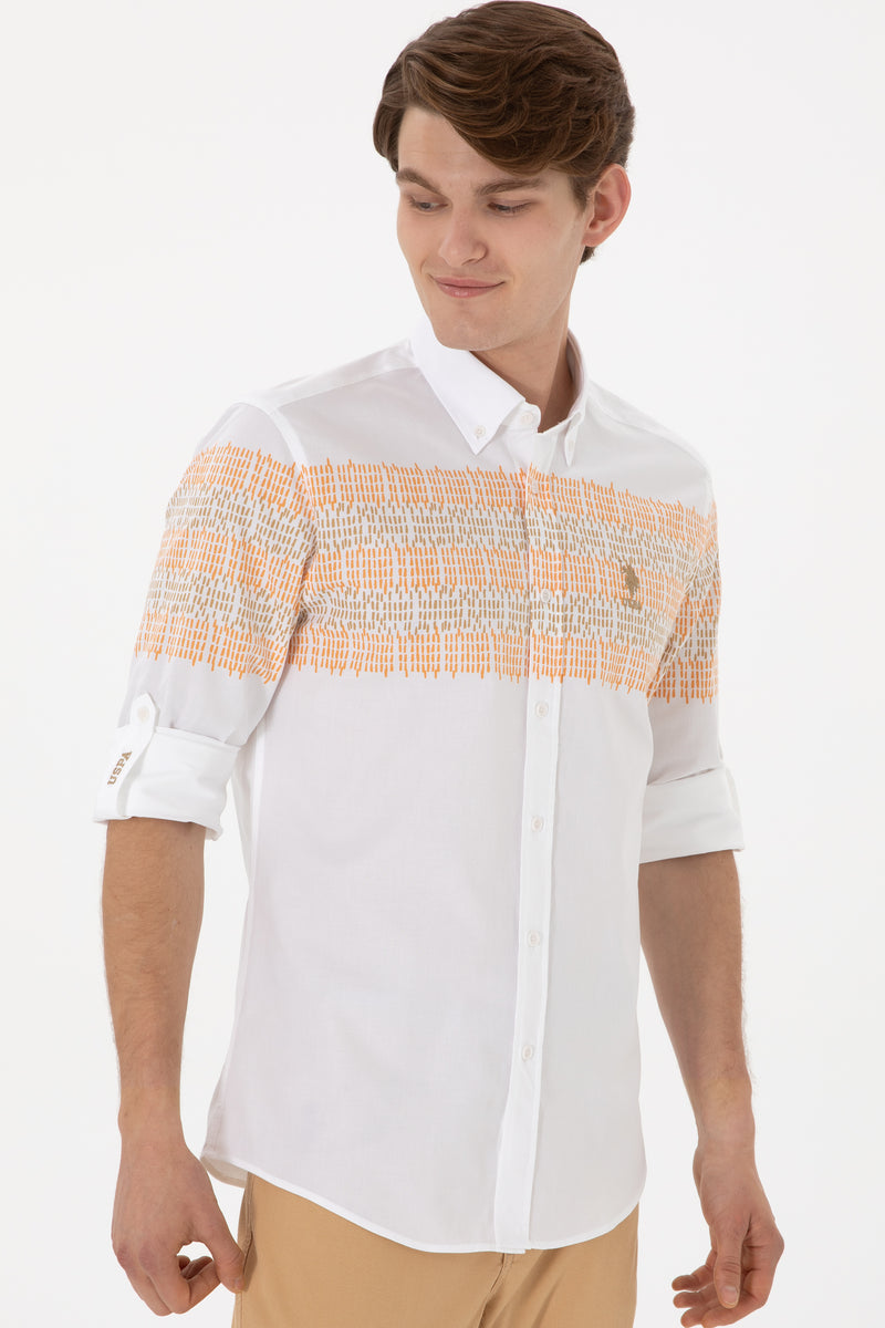 Camasa Barbat Alba Cu Nasturi La Guler Print Drops