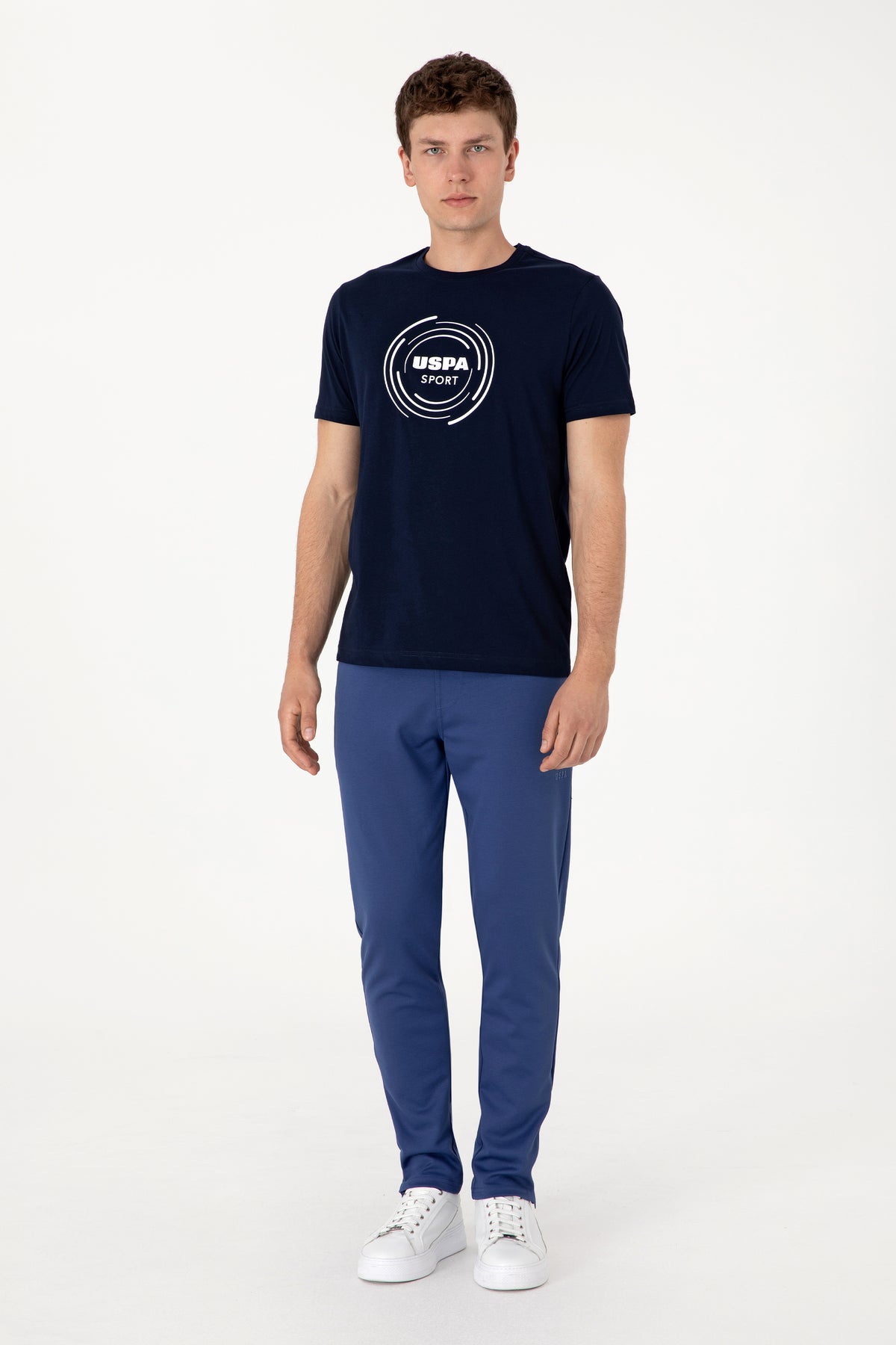 Pantaloni Sport Bărbați Pe Indigo Cu Logo Brodat