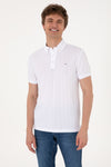 Tricou Polo Barbat Alb cu Textura Speciala