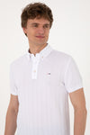 Tricou Polo Barbat Alb cu Textura Speciala