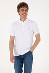 Tricou Polo Barbat Alb cu Textura Speciala