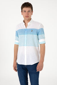 Camasa Barbat Alba Cu Dungi Orizontale Albastre 