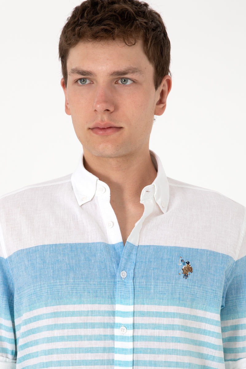 Camasa Barbat Alba Cu Dungi Orizontale Albastre 