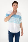 Camasa Barbat Alba Cu Dungi Orizontale Albastre 
