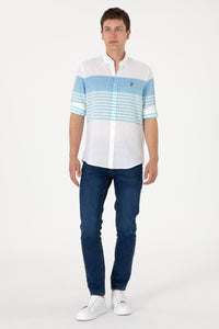 Camasa Barbat Alba Cu Dungi Orizontale Albastre 