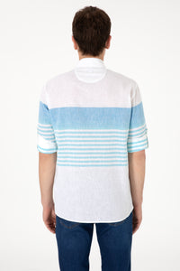 Camasa Barbat Alba Cu Dungi Orizontale Albastre 