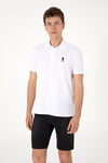 Tricou Polo Barbat Alb cu Textura Tricotata Fina