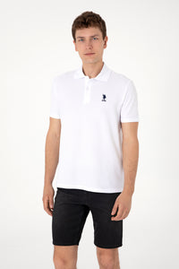 Tricou Polo Barbat Alb cu Textura Tricotata Fina