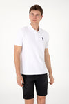 Tricou Polo Barbat Alb cu Textura Tricotata Fina