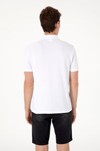 Tricou Polo Barbat Alb cu Textura Tricotata Fina