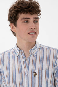 Camasa Barbat Cu Dungi Vericale Multicolore Albastru/Maro