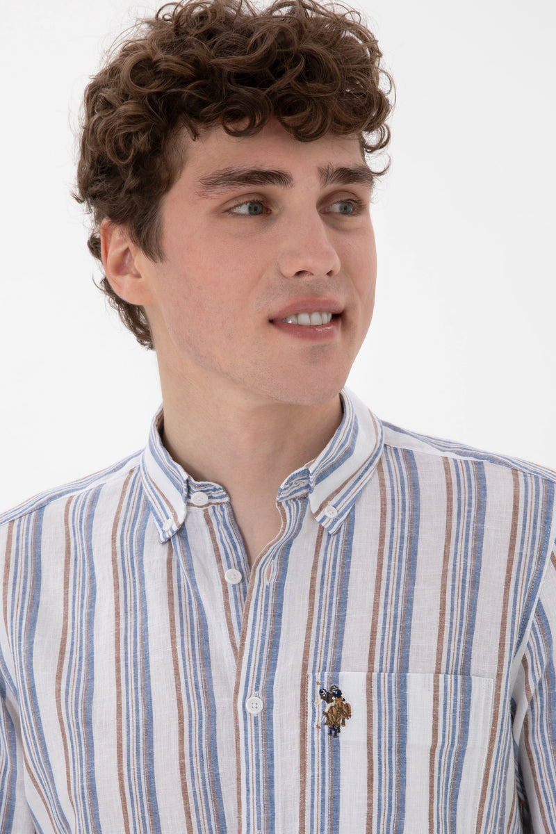 Camasa Barbat Cu Dungi Vericale Multicolore Albastru/Maro