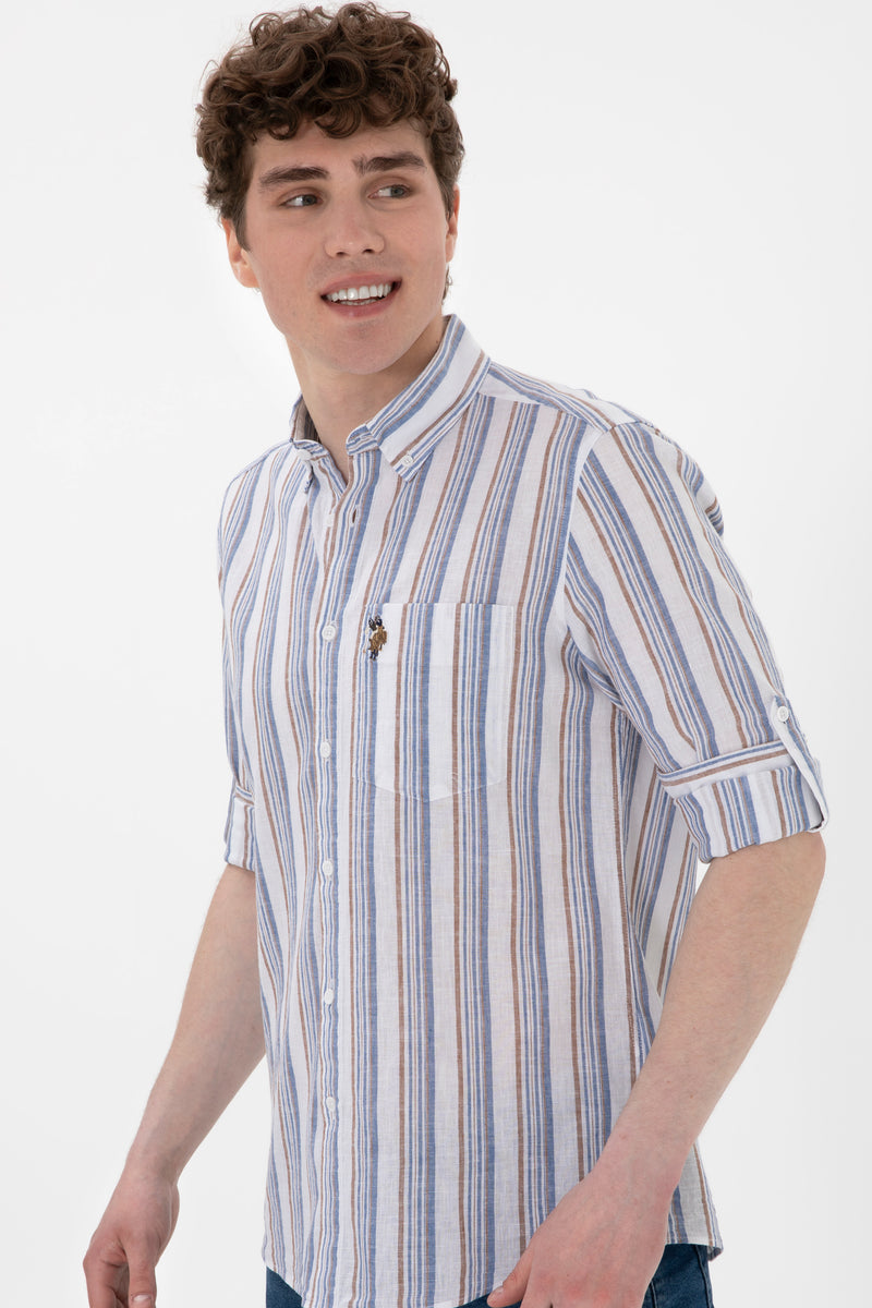 Camasa Barbat Cu Dungi Vericale Multicolore Albastru/Maro