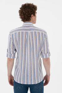 Camasa Barbat Cu Dungi Vericale Multicolore Albastru/Maro