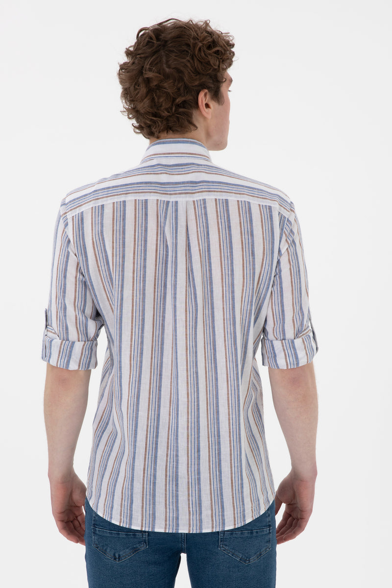 Camasa Barbat Cu Dungi Vericale Multicolore Albastru/Maro