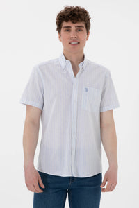 Camasa Maneca Scurta Barbat Albastru Deschis Cu Aspect Patinat